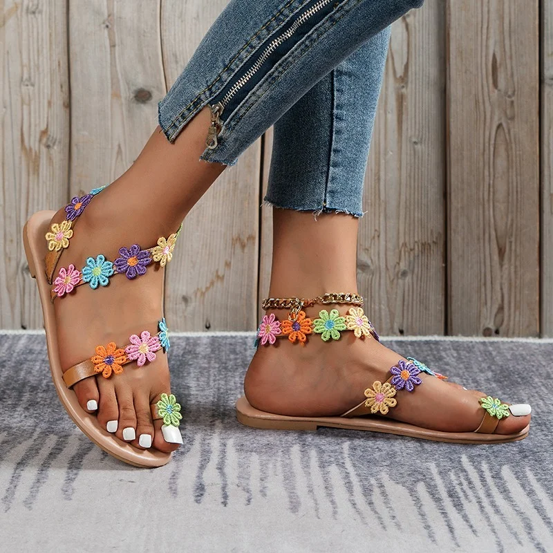 2022 Summer Women Sandals Sweet Boho Flower Embellished Sandals Leather Flats Plus Size Women Beach Beach Vacation Sandals Women
2022 Summer Women Sandals Sweet Boho Flower Embellished Sandals Leather Flats Plus Size Women Beach Beach Vacation Sandals Women