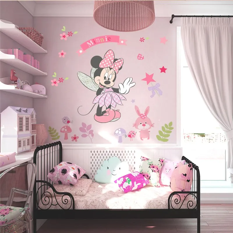 

3D Cartoon Disney Minnie Wall Stickers For Kids Bedrooms Baby Home Decorations Wall Decals PVC Mural Art DIY Posters