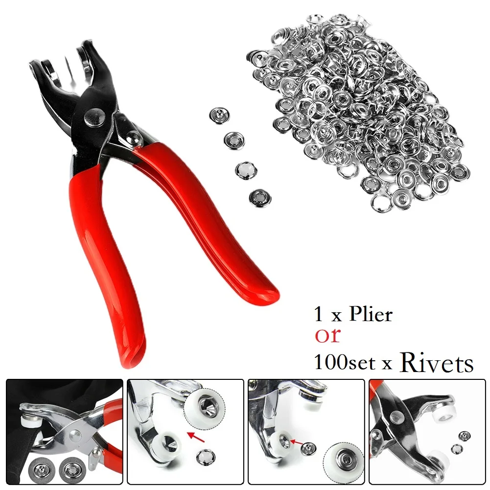 100pcs 9.5mm Metal Sewing Prong Rings Buttons Press Studs Pliers Snap Craft Fasteners + Clip Pliers DIY Clothes Tool
100pcs 9.5mm Metal Sewing Prong Rings Buttons Press Studs Pliers Snap Craft Fasteners + Clip Pliers DIY Clothes Tool