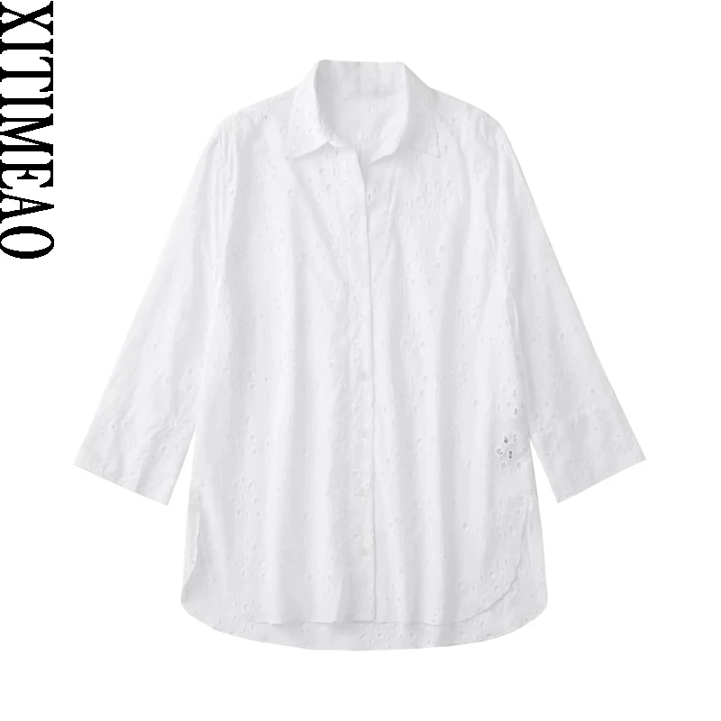 Xitimeao Women Fashion With Cutwork Embroidery White Shirts Vintage Long Sleeve Button-up Female Blouses Blusas Chic Tops 
Xitimeao Women Fashion With Cutwork Embroidery White Shirts Vintage Long Sleeve Button-up Female Blouses Blusas Chic Tops