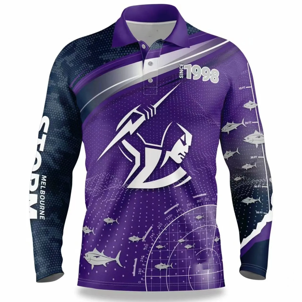 1998 Melbourne Storm "Fish Finder" Fishing Shirt size S-M-L-XL-XXL-3XL-4XL-5XL 
1998 Melbourne Storm "Fish Finder" Fishing Shirt size S-M-L-XL-XXL-3XL-4XL-5XL