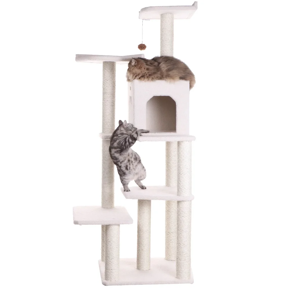 

68-in real wood Cat Tree & Condo Scratching Post Tower, Ivory