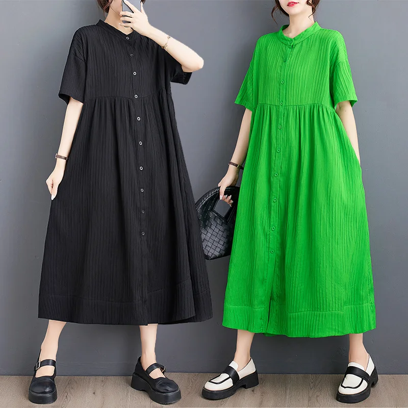 #3671 Summer Black Green Front Button Shirt Dress Women Stand Collar Vintage Midi Office A-line Dress Female Short Sleeve
#3671 Summer Black Green Front Button Shirt Dress Women Stand Collar Vintage Midi Office A-line Dress Female Short Sleeve