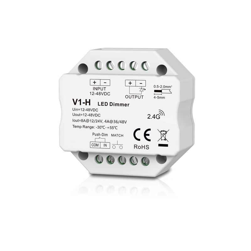

V1-H Single Color LED strip Dimmer Step-less dimming/Push Dim monochrome tape Controller 12V-48V 24V 36V 96W/192W/144W/192W