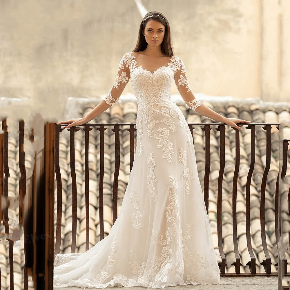 Classic Illusion Lace Long Sleeve Wedding Dresses For Women Mermaid Bride Dress Romantic Appliques Bridal Gown Robe De Mariée
Classic Illusion Lace Long Sleeve Wedding Dresses For Women Mermaid Bride Dress Romantic Appliques Bridal Gown Robe De Mariée