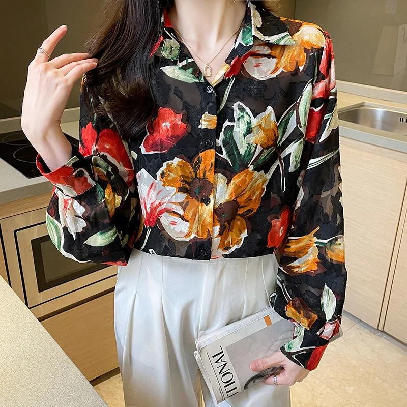 Women Spring Summer Style Chiffon Blouses Shirts Lady Casual Long Sleeve Lapel Floral Printed Blouses Tops
Women Spring Summer Style Chiffon Blouses Shirts Lady Casual Long Sleeve Lapel Floral Printed Blouses Tops