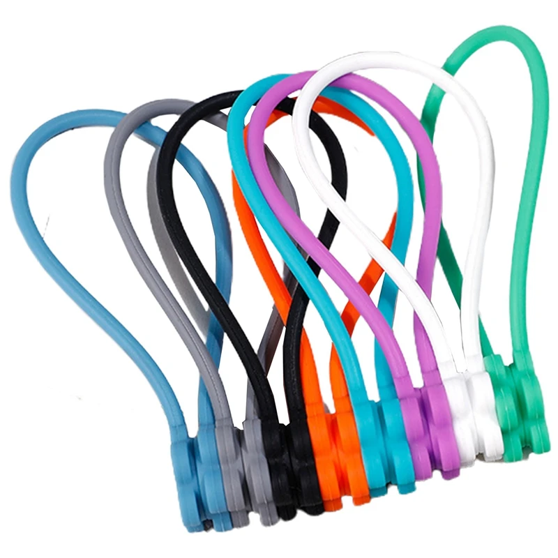 

Новинка, 8 шт., магнитные кабельные стяжки, силиконовые многоразовые кабельные стяжки для кабеля, наушников, кабель для зарядки (8 цветов)