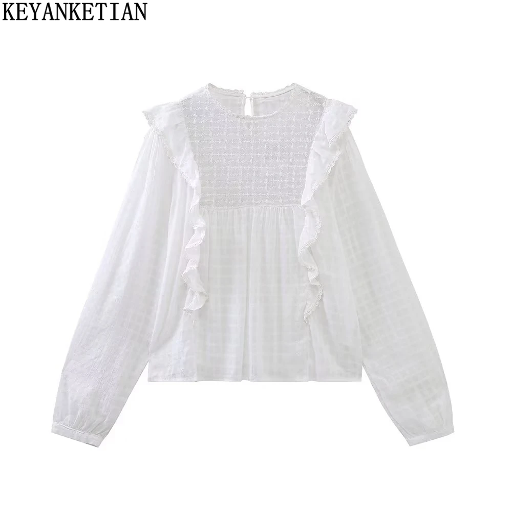 KEYANKETIAN women's layered hanging shirt new spring palace style lantern sleeve round neck checked white pullover top
KEYANKETIAN women's layered hanging shirt new spring palace style lantern sleeve round neck checked white pullover top