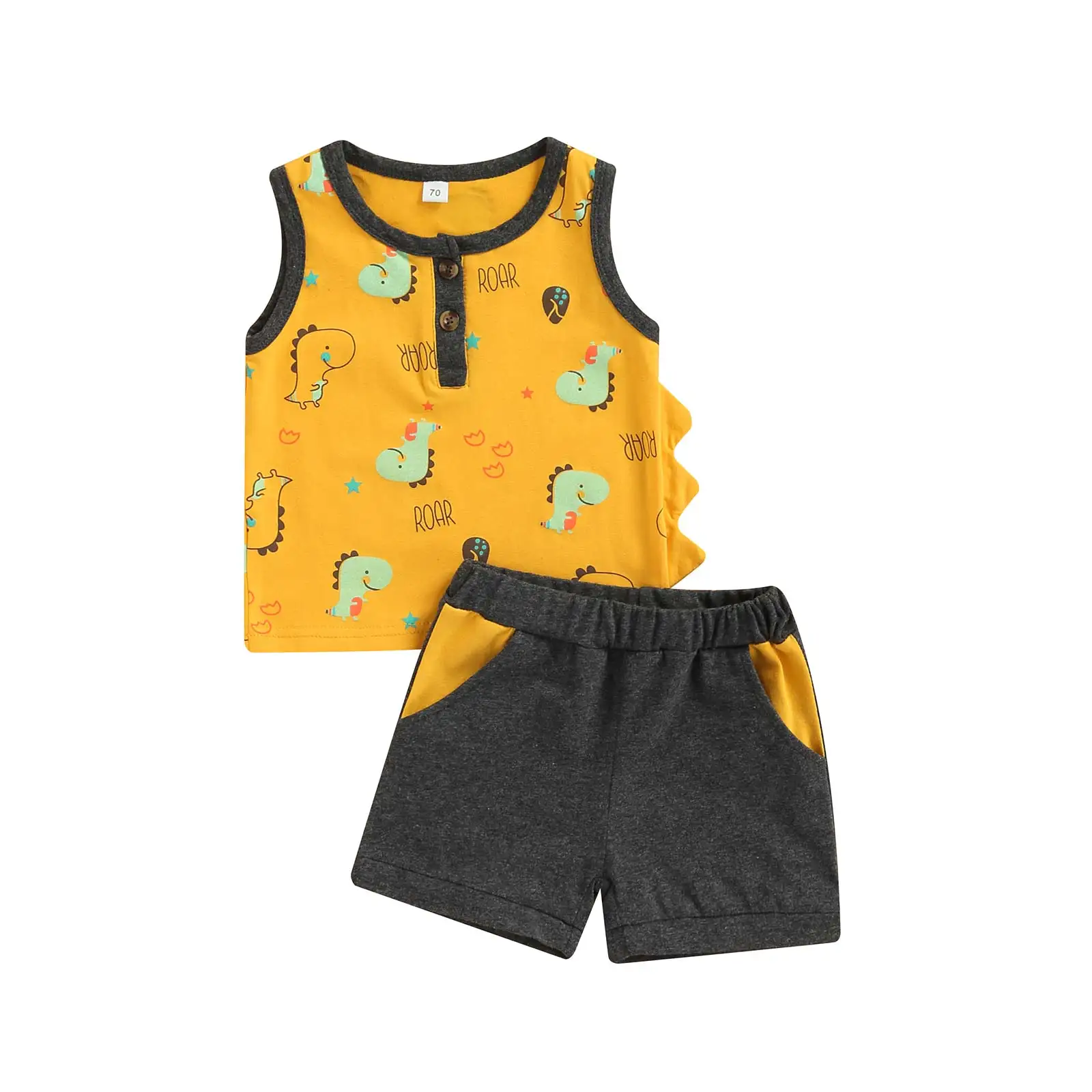 

Baby Boys Clothing Two-Piece Summer Cotton Suit Toddler Kids Cartoon Dinosaur Print Sleeveless Tanks Tops Elastic Waist Shorts