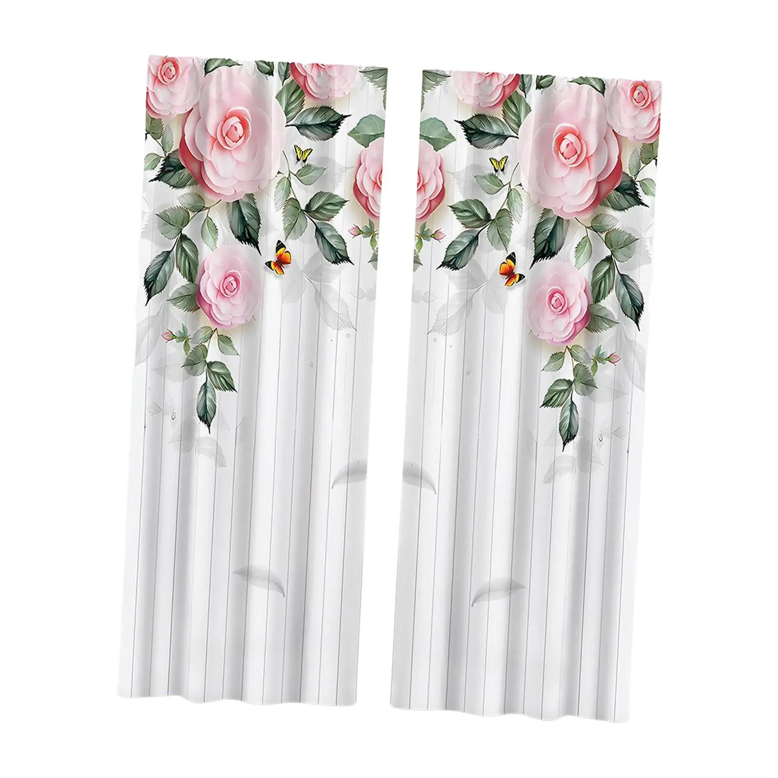

Rose Print Curtains Drapes Decorative Multifunctional Accessory Polyester Easily Install with Grommets for Living Room