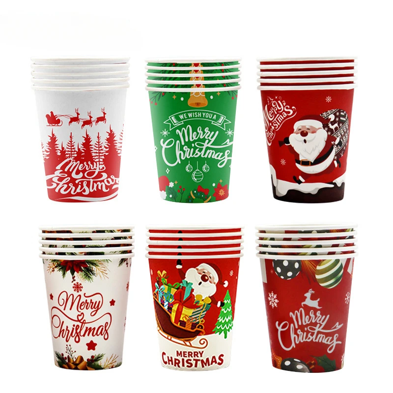 

Christmas Party Supplies Reindeer Disposable Paper Cups for Merry Christmas New Year Decorations,Holiday Tableware Dinnerware