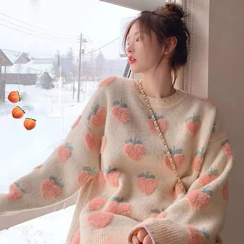 Lucyever Autumn Winter Thicken Warm Women Sweaters Harajuku Sweet Strawberry Embroidery Jumpers Casual Loose Knitted Pullovers
Lucyever Autumn Winter Thicken Warm Women Sweaters Harajuku Sweet Strawberry Embroidery Jumpers Casual Loose Knitted Pullovers