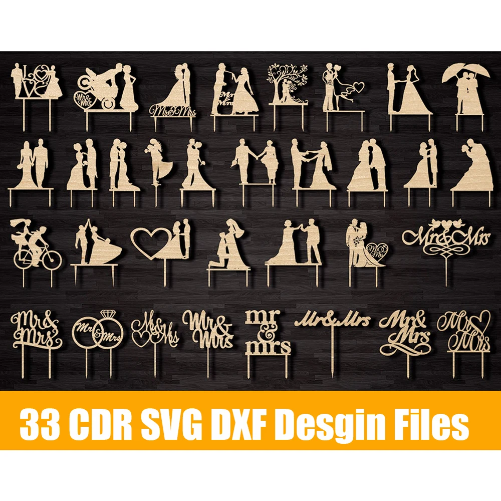 33 Design Wedding Cake Topper SVG Vector Bundle Bride and Groom Mr & Mrs Couple Cake Topper for Cricut Silhouette CNC/Laser Cut
33 Design Wedding Cake Topper SVG Vector Bundle Bride and Groom Mr & Mrs Couple Cake Topper for Cricut Silhouette CNC/Laser Cut