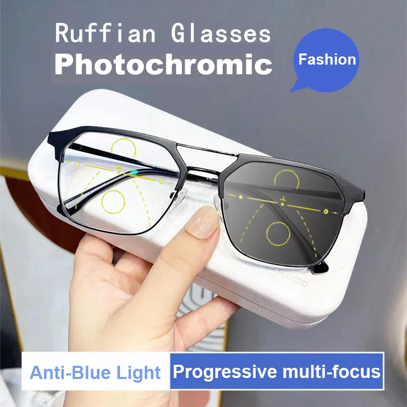 Элегантные фотохромные многофокусные очки для чтения, мужские Модные двухцелевые очки для близорукости, дальнозоркости и дальнозоркости, Полуободковые очки 
Элегантные фотохромные многофокусные очки для чтения, мужские Модные двухцелевые очки для близорукости, дальнозоркости и дальнозоркости, Полуободковые очки