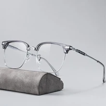 Original Classic Half Rimless Square Clear Grey Glasses Frame Men Shades Vintage Hand Craft Super Light Alloy Myopia Eyeglasses