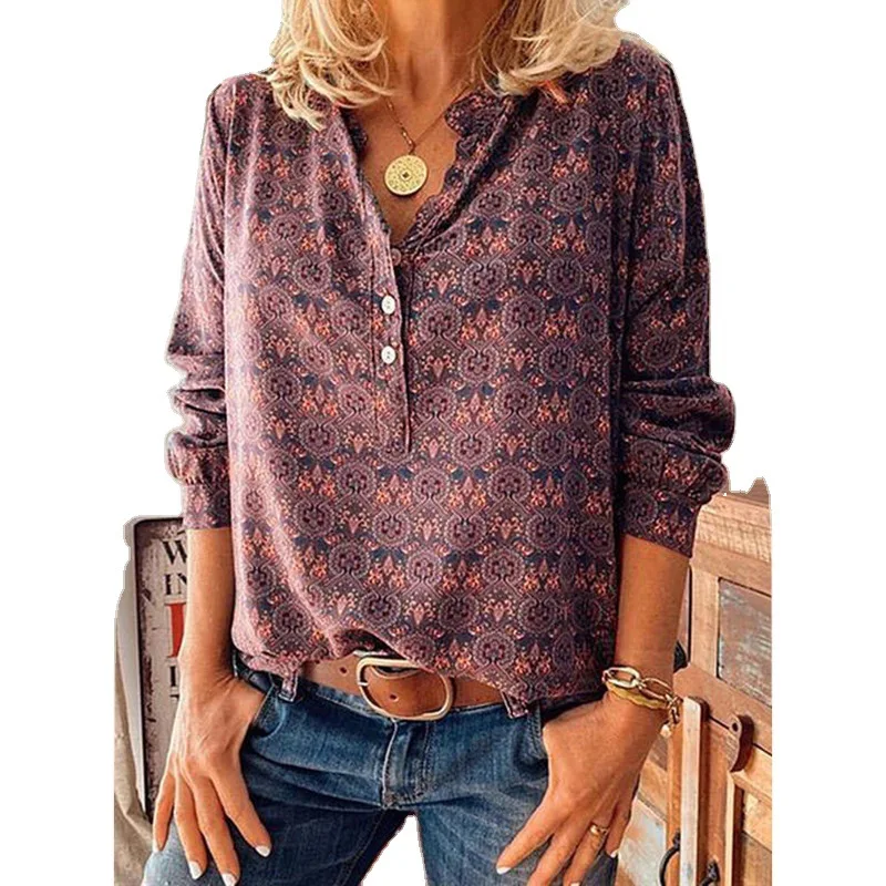 Women Tops Autumn Spring Casual Print Shirts Retro Stand Collar Long Sleeve Pullover Loose Women Shirts 2022
Women Tops Autumn Spring Casual Print Shirts Retro Stand Collar Long Sleeve Pullover Loose Women Shirts 2022