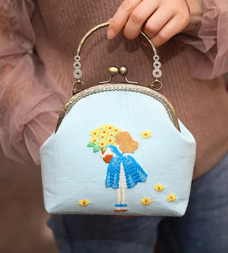 

Портативная сумка для рукоделия Набор для вышивки с рисунком милый цветок ручной работы Набор для вышивания крестиком с кольцом для шитья искусство рукоделие подарок