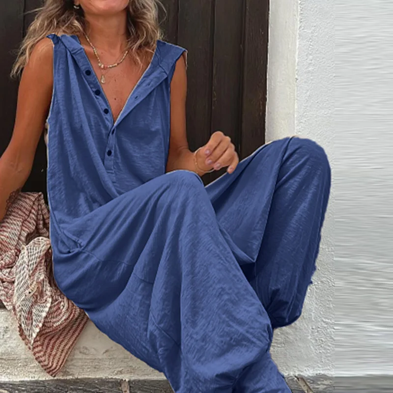 Summer Casual Hooded Romper Streetwear Fashion Sleeveless Button Solid Playsuit Retro Harajuku Loose Cotton Linen Women Jumpsuit
Summer Casual Hooded Romper Streetwear Fashion Sleeveless Button Solid Playsuit Retro Harajuku Loose Cotton Linen Women Jumpsuit