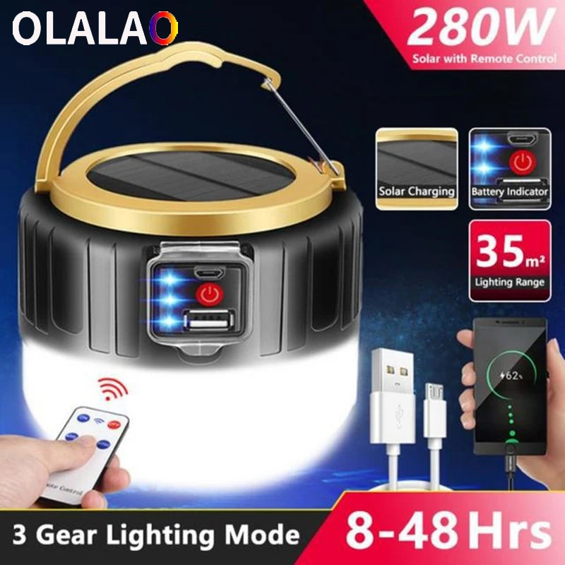 LED Solar Lamp 280W IP6 Waterproof Charging Remote Control Tent Lamp Energy Saving Night Light for Outdoor Camping Power Bank
LED Solar Lamp 280W IP6 Waterproof Charging Remote Control Tent Lamp Energy Saving Night Light for Outdoor Camping Power Bank