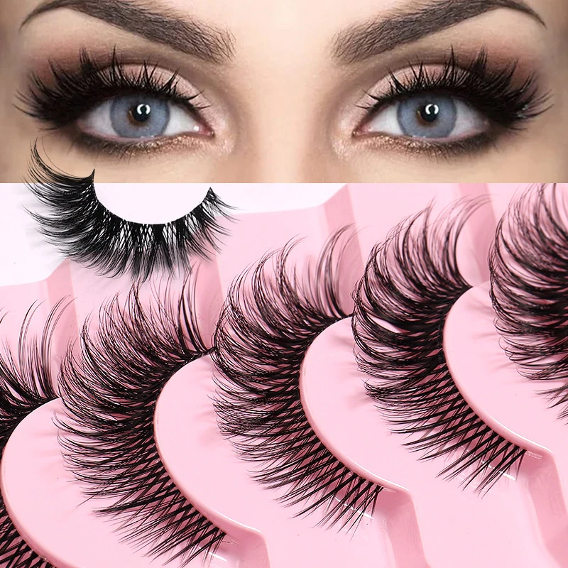 

Cat Eye Lashes Faux Mink Eyelashes End Eye Elongated Lash Extension 3D Winged Cross 7 Pairs Natural Manga Full Strip Lashes