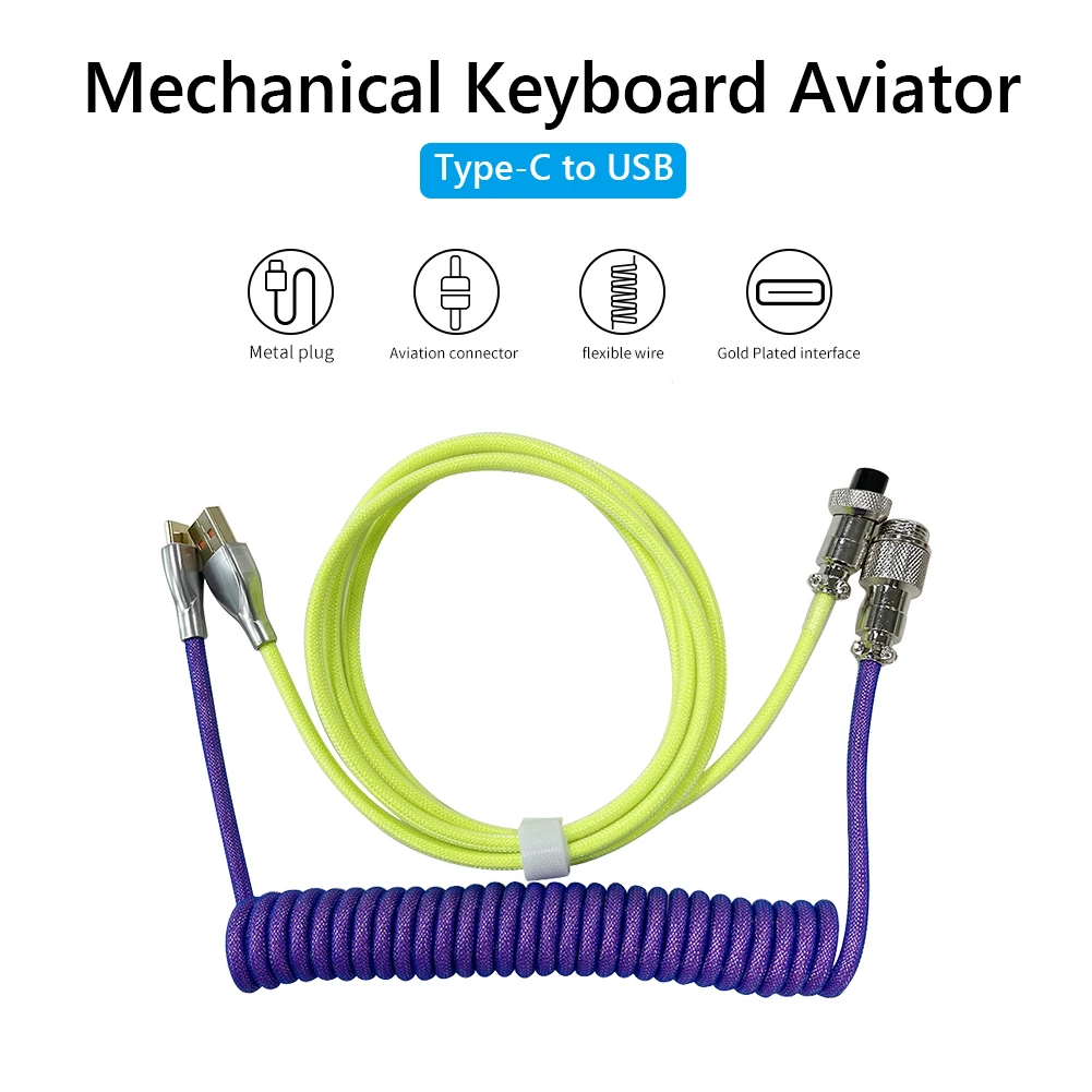 2 in 1 Coiled Aviator Wire Type-C to USB Cable for Mechanical Keyboard Aviation Connector Spiral Paracord
2 in 1 Coiled Aviator Wire Type-C to USB Cable for Mechanical Keyboard Aviation Connector Spiral Paracord