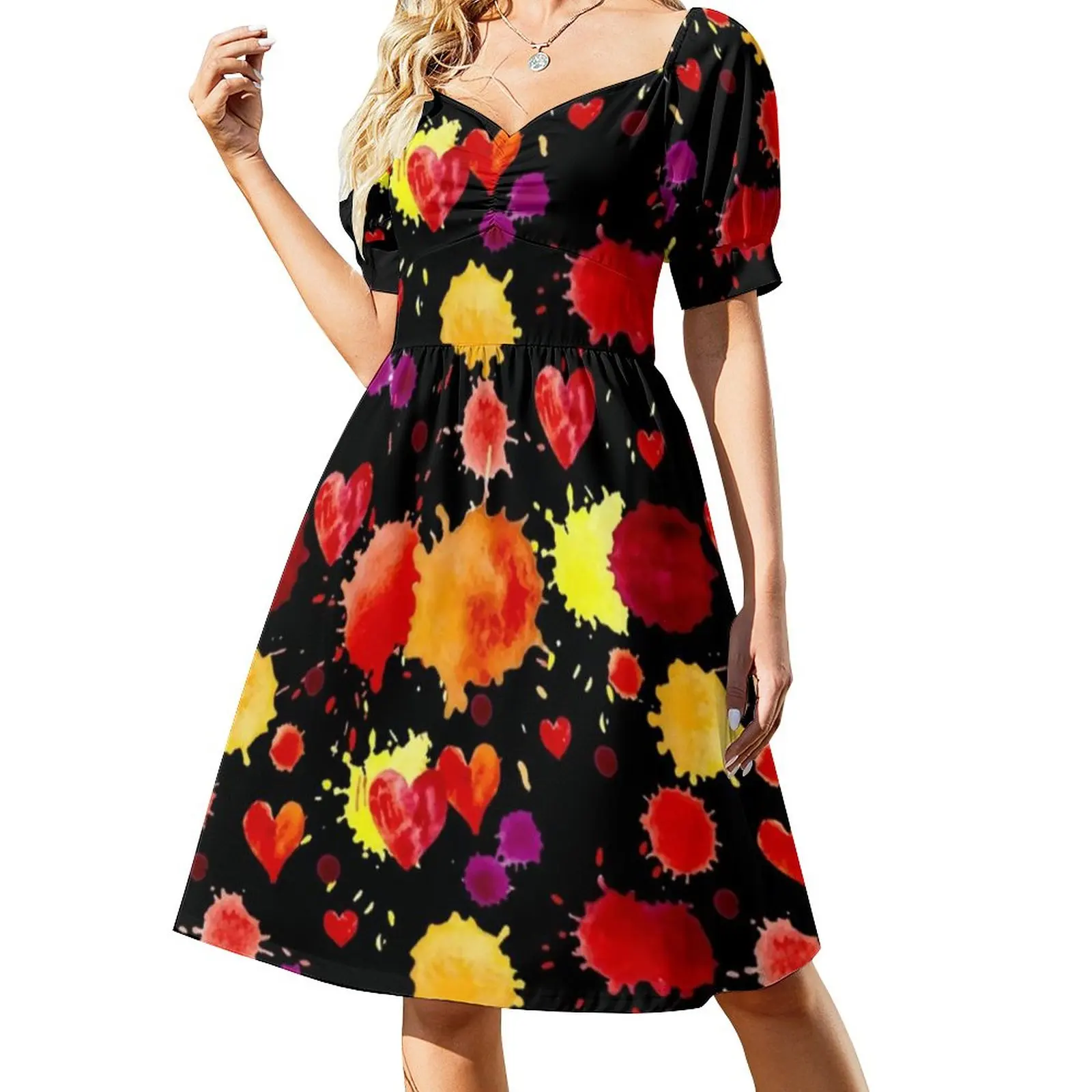Женское платье с принтом в виде сердца, разноцветное платье с V-образным вырезом
Женское платье с принтом в виде сердца, разноцветное платье с V-образным вырезом