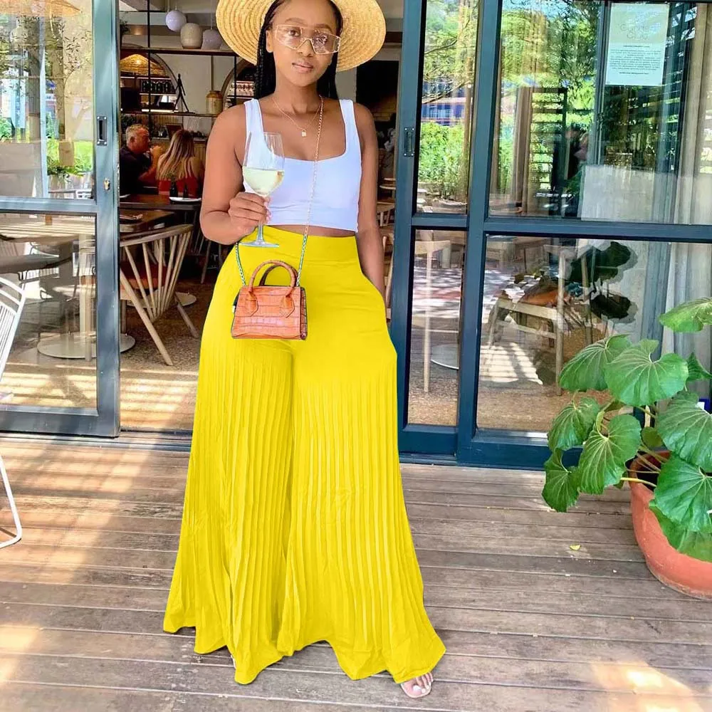Casual Pants Solid Color Loose Casual Pleated Wide Leg Pants Fashion Office Ladies Bottoms Summer 2022 Female Clothing
Casual Pants Solid Color Loose Casual Pleated Wide Leg Pants Fashion Office Ladies Bottoms Summer 2022 Female Clothing