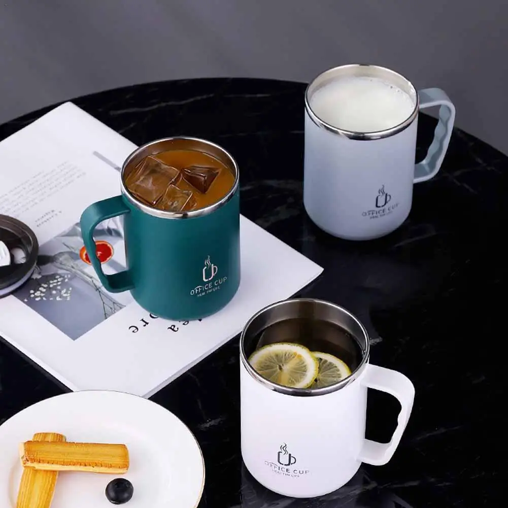 

500 мл кофейная чашка из нержавеющей стали с крышкой Изолированная кофейная кружка с двойными стенками стакан для кофе с ручкой термостойкая посуда для напитков
