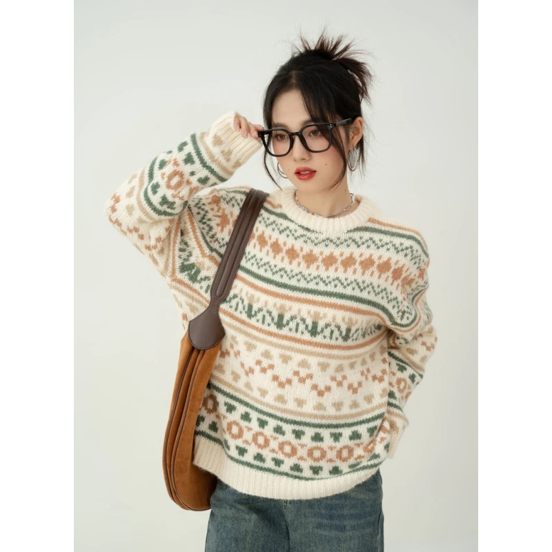 Women's Clothes Apricot Sweater Printing Round Neck Fashion Vintage Loose Lazy Wind Winter Female Long Sleeve Knitting Pullover
Women's Clothes Apricot Sweater Printing Round Neck Fashion Vintage Loose Lazy Wind Winter Female Long Sleeve Knitting Pullover