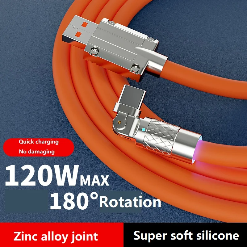 120W 6A Ultra Fast Charging Cable 180 °Rotatable Thick Liquid Silicone Charger Cable Rotating Charging Cable for Xiaomi IPhone
120W 6A Ultra Fast Charging Cable 180 °Rotatable Thick Liquid Silicone Charger Cable Rotating Charging Cable for Xiaomi IPhone