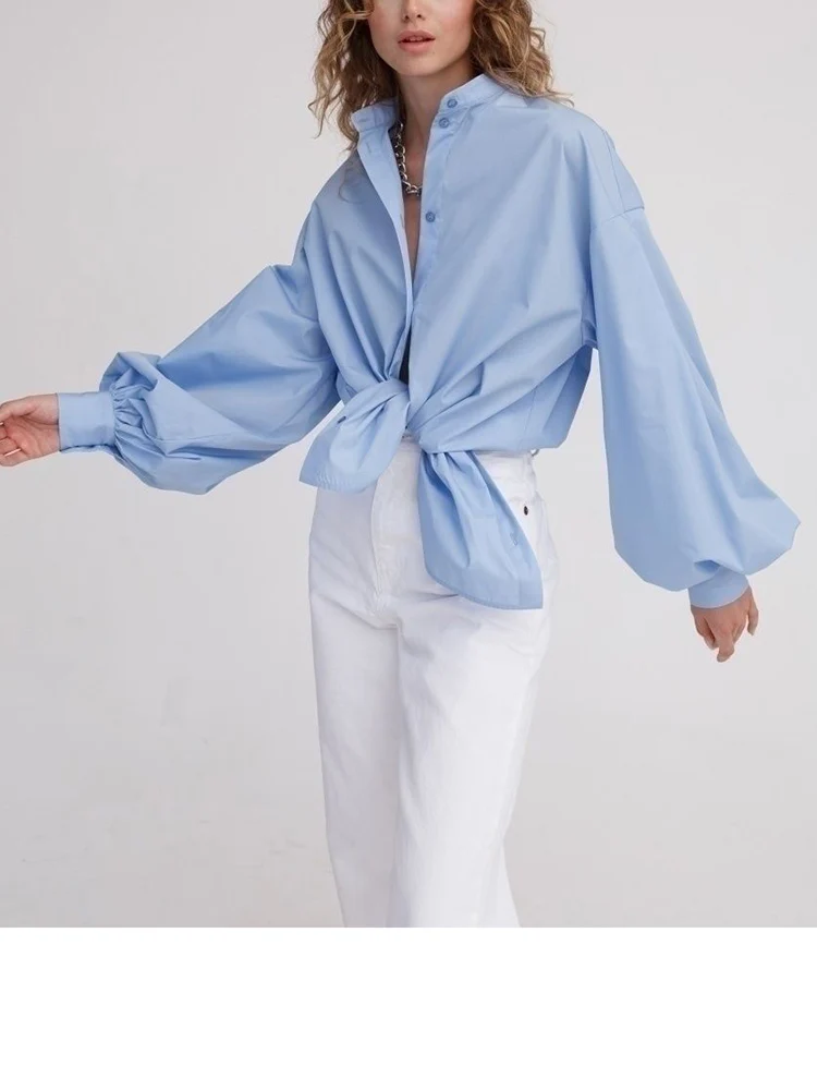 

2023 Осенняя Женская хлопковая рубашка больших размеров, белые топы с рукавами-фонариками, женские красивые блузки на пуговицах, офисная блузка для женщин