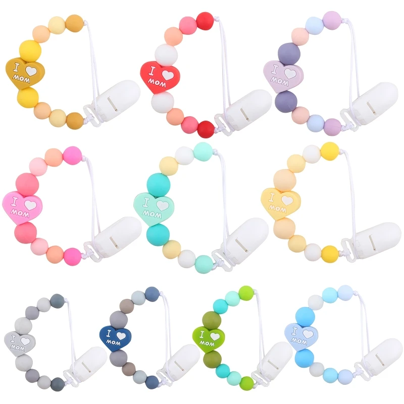 Baby Silicone Pacifier Clip with I Love Mom Dad Heart Beads Chain Infant Toddler Teething Soothie Teether Chew Toys G2AE 
Baby Silicone Pacifier Clip with I Love Mom Dad Heart Beads Chain Infant Toddler Teething Soothie Teether Chew Toys G2AE