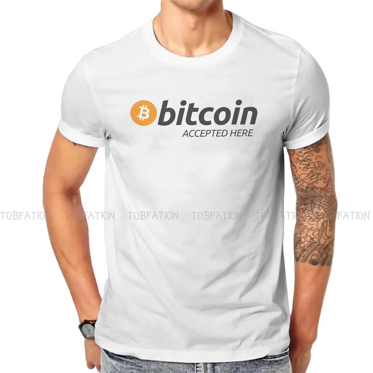 

Bitcoin Cryptocurrency Miners Meme Newest TShirt for Men Accepted Here BTC Grey Polyester T Shirt Gift Clothes Tops 6XL