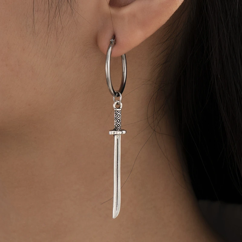 

New Gothic Jewelry Woman Men Statement Drop Earrings Sword Knife Dangle Earrings Goth Jewellery Vampire Hoop Eardrops Punk Gifts