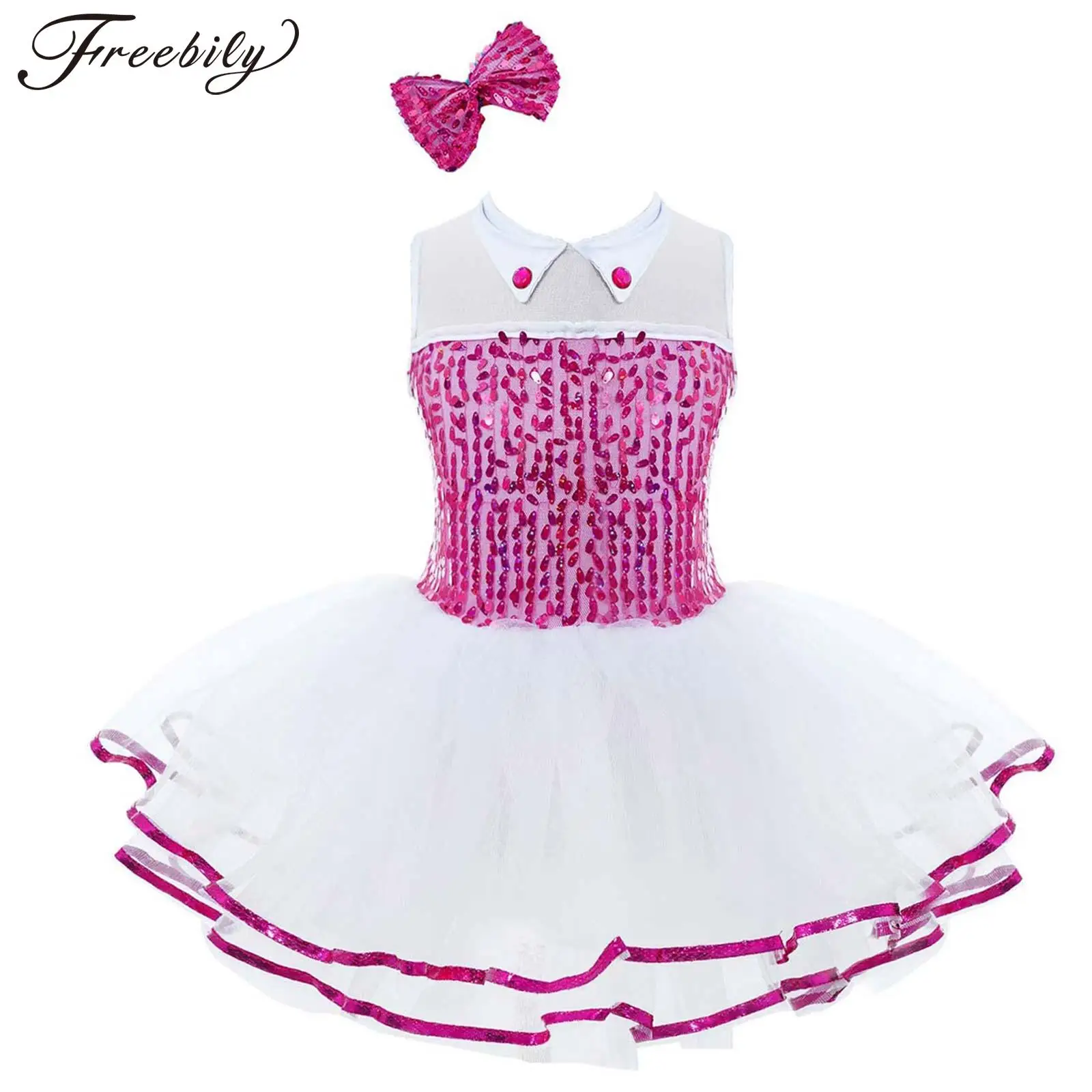 Kids Girls Mesh Tutu Jazz Dance Dress Sleeveless Shiny Sequin Rhinestone Dress with Bowknot Hairpin for Party Stage Performance
Kids Girls Mesh Tutu Jazz Dance Dress Sleeveless Shiny Sequin Rhinestone Dress with Bowknot Hairpin for Party Stage Performance