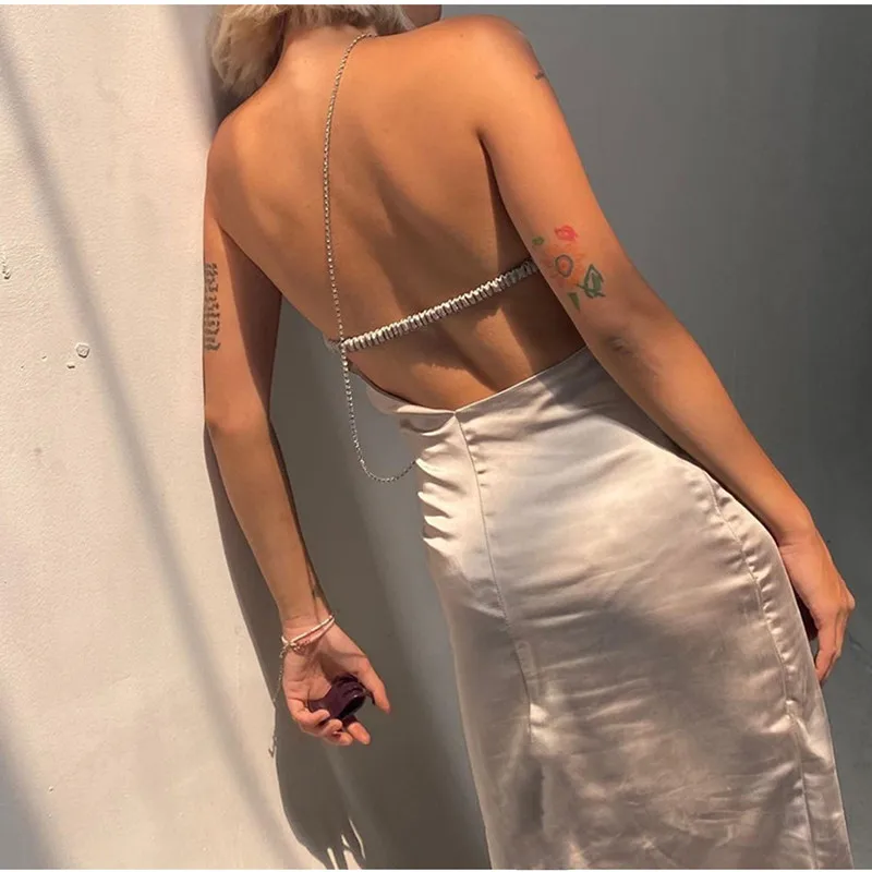 Spring 2022 New Sexy Open Back Oblique Shoulder Zipper Dress Female Draped Mid-length Skirt Elegant Sleeveless Club Party Dress
Spring 2022 New Sexy Open Back Oblique Shoulder Zipper Dress Female Draped Mid-length Skirt Elegant Sleeveless Club Party Dress