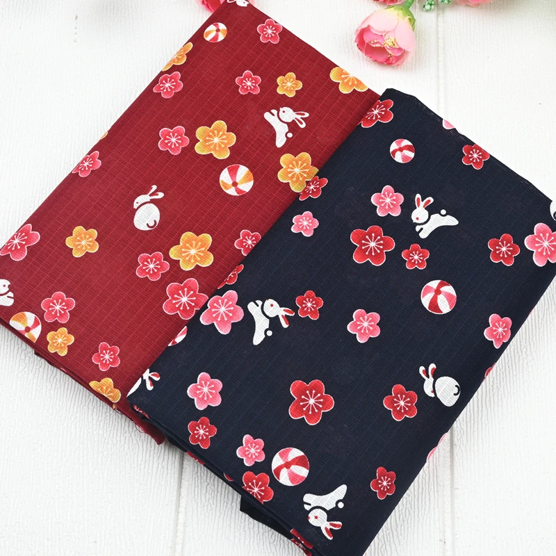 

Half Meter Thin 100% Cotton Fabric Japanese Soft Breeze Little Rabbit Print Handmade DIY Garment Dress Children Cloth CR-1799