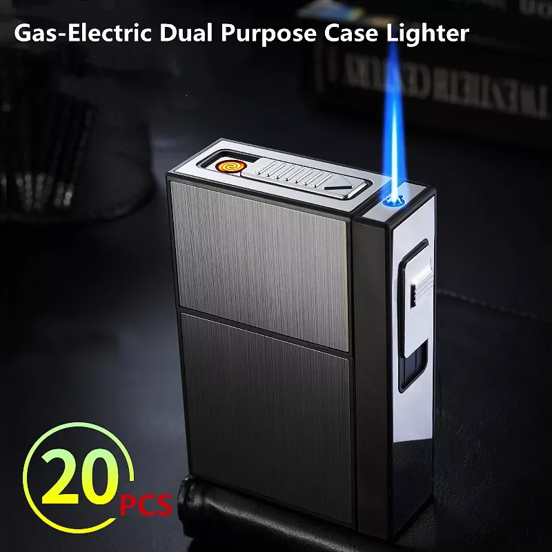 NEW Metal Cigarette Case Torch Lighter USB lighter Windproof Jet 20 Rechargeable Gas Lighters Cigarette Holder Box Men Gadgets
NEW Metal Cigarette Case Torch Lighter USB lighter Windproof Jet 20 Rechargeable Gas Lighters Cigarette Holder Box Men Gadgets