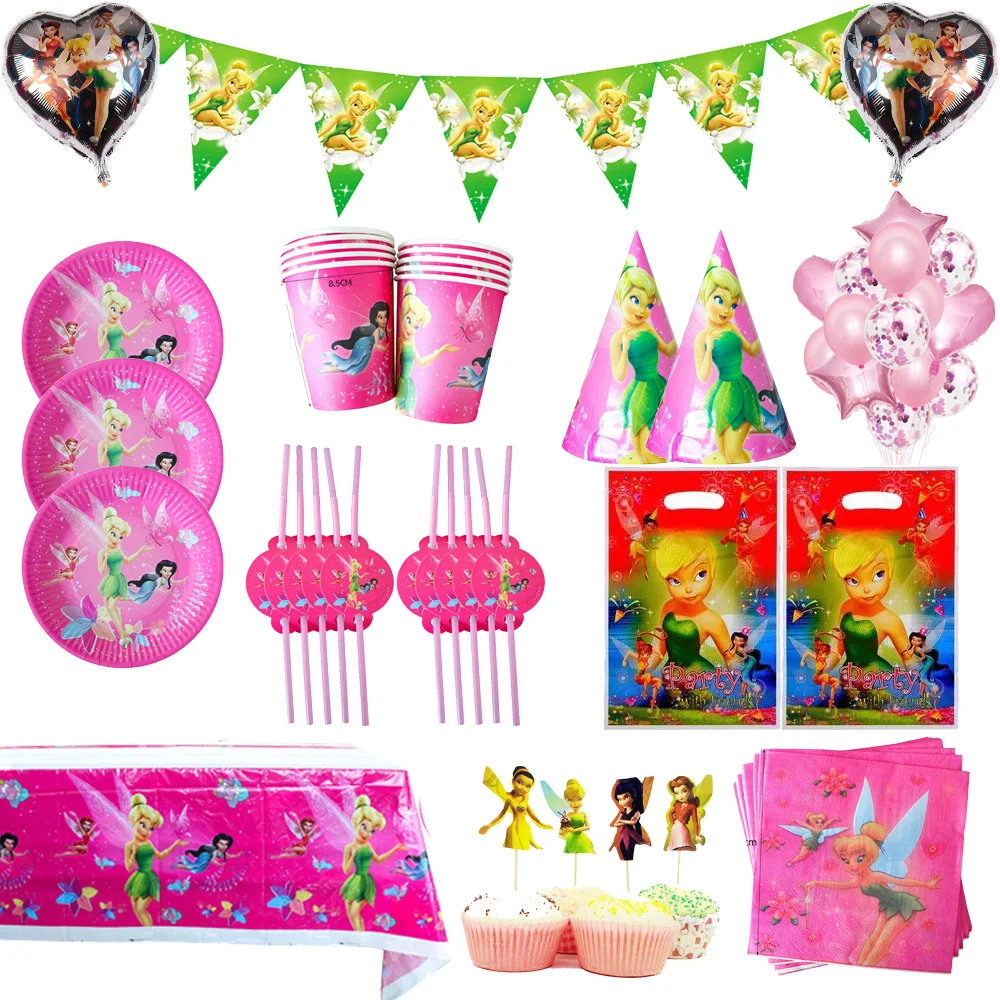 

Cartoon Tinkerbell Kids Birthday Party Decoration Tableware Elf Little Fairy Paper Plate Cup Tablecloth Balloon Party Supplies