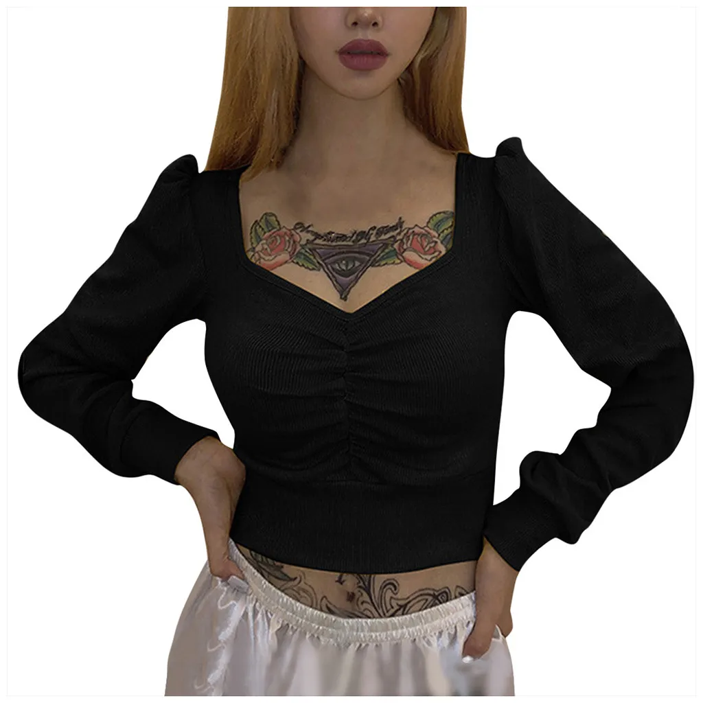 Женская трикотажная футболка с длинным рукавом, V-образным вырезом
Женская трикотажная футболка с длинным рукавом, V-образным вырезом