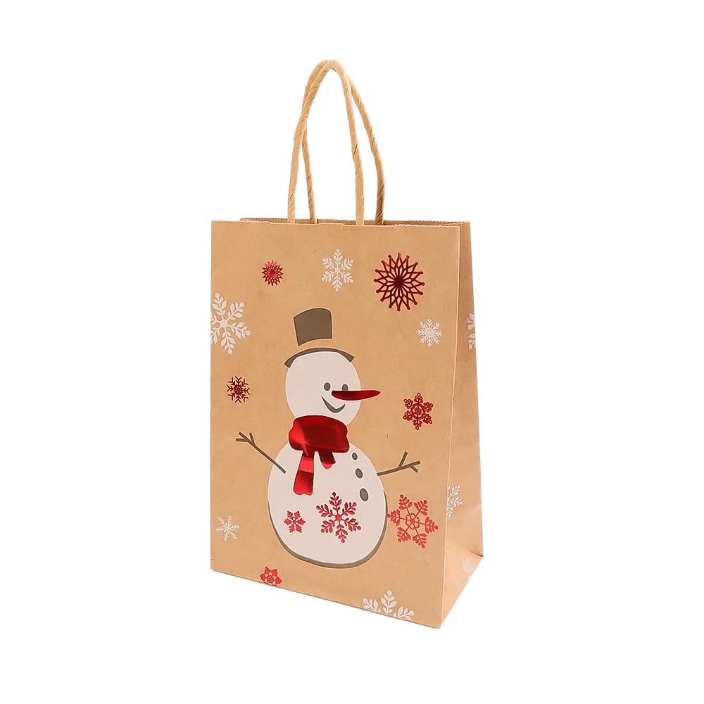

20Pcs Christmas Kraft Paper Bag Santa Claus Snowflake Small Bell Christmas Packaging Supplies Xmas Packaging Gift Paper Bags