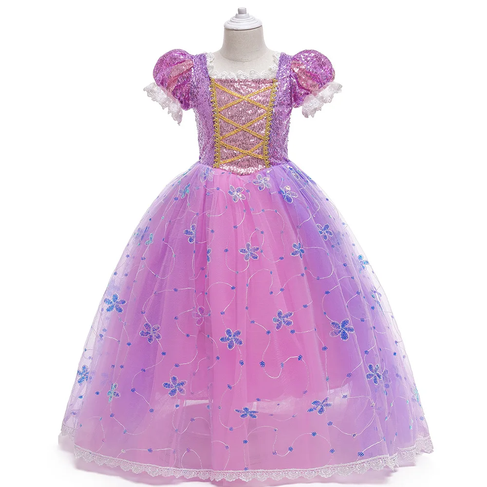 

Girls Rapunzel Princess Cosplay Dresses Party Gift Belle Cinderella Aurora Snow White Sofia Mesh Ball Gown Birthday Costume
