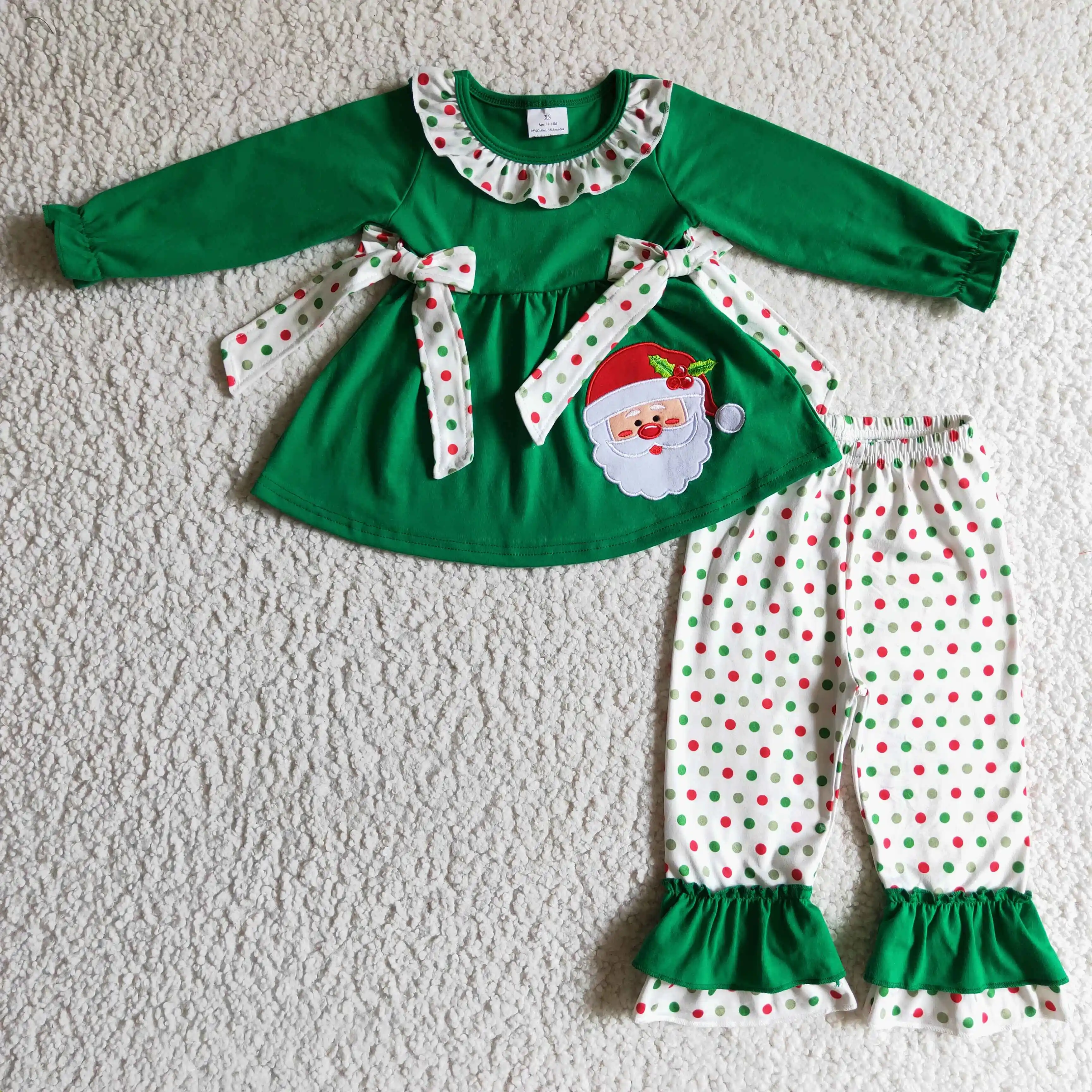 GLP0163 girl green cotton long sleeve top polka dot elastic waist pants 2pieces set christmas santa embroidery outfit
GLP0163 girl green cotton long sleeve top polka dot elastic waist pants 2pieces set christmas santa embroidery outfit