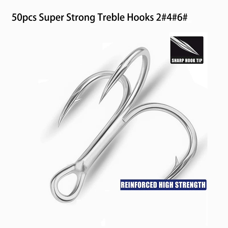 50pcs Super Strong Treble Hooks 2#4#6# High Carbon Steel Fishhooks Saltwater Triple Fishing Hooks Barbed Sharp Fishing Tackle 
50pcs Super Strong Treble Hooks 2#4#6# High Carbon Steel Fishhooks Saltwater Triple Fishing Hooks Barbed Sharp Fishing Tackle