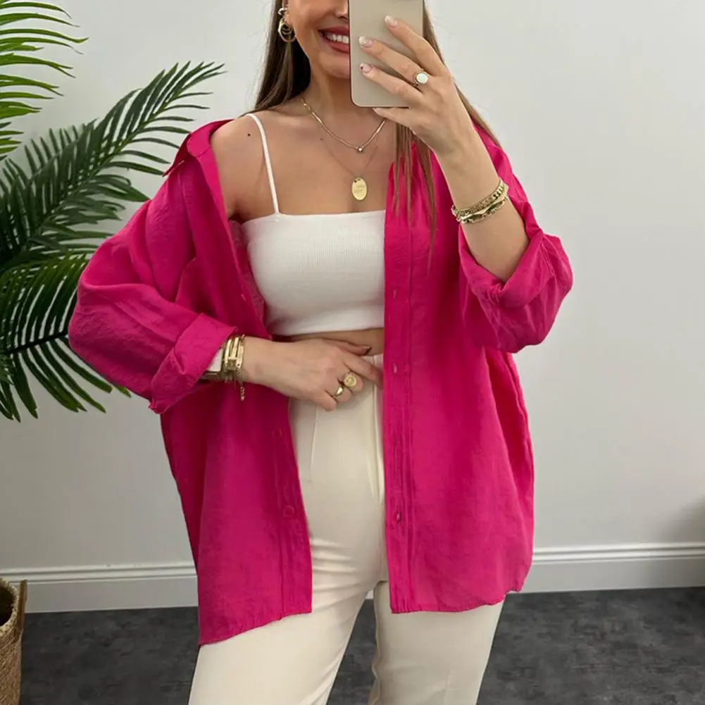 Relaxed Fit Shirt Chic Mid-length Women's Blouses Loose Fit Single-breasted Buttoned with Turn-down Collar Patch for Spring
Relaxed Fit Shirt Chic Mid-length Women's Blouses Loose Fit Single-breasted Buttoned with Turn-down Collar Patch for Spring