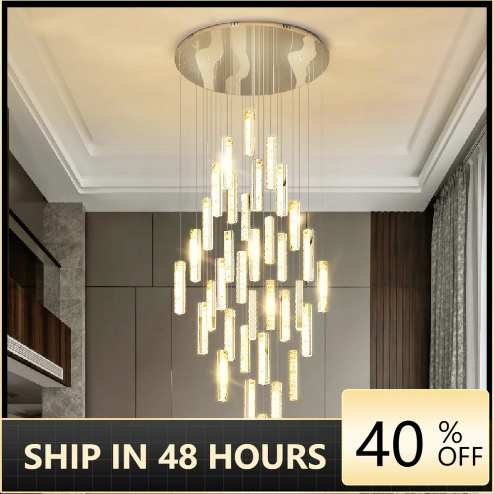 Hotel Hall Gold Chrome Steel Led Dimmable Pendant Lights Villa Stair K9 Crystal Lustre Hanging Lamp Ajustable Cable Suspend Lamp 
Hotel Hall Gold Chrome Steel Led Dimmable Pendant Lights Villa Stair K9 Crystal Lustre Hanging Lamp Ajustable Cable Suspend Lamp