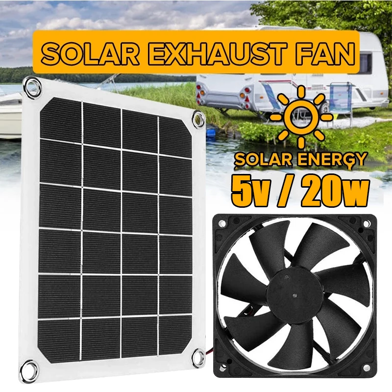20W Solar Panel Powered Fan Mini Ventilator Solar Exhaust Fan for Outdoor Traveling Camping Fishing Solar charger
20W Solar Panel Powered Fan Mini Ventilator Solar Exhaust Fan for Outdoor Traveling Camping Fishing Solar charger