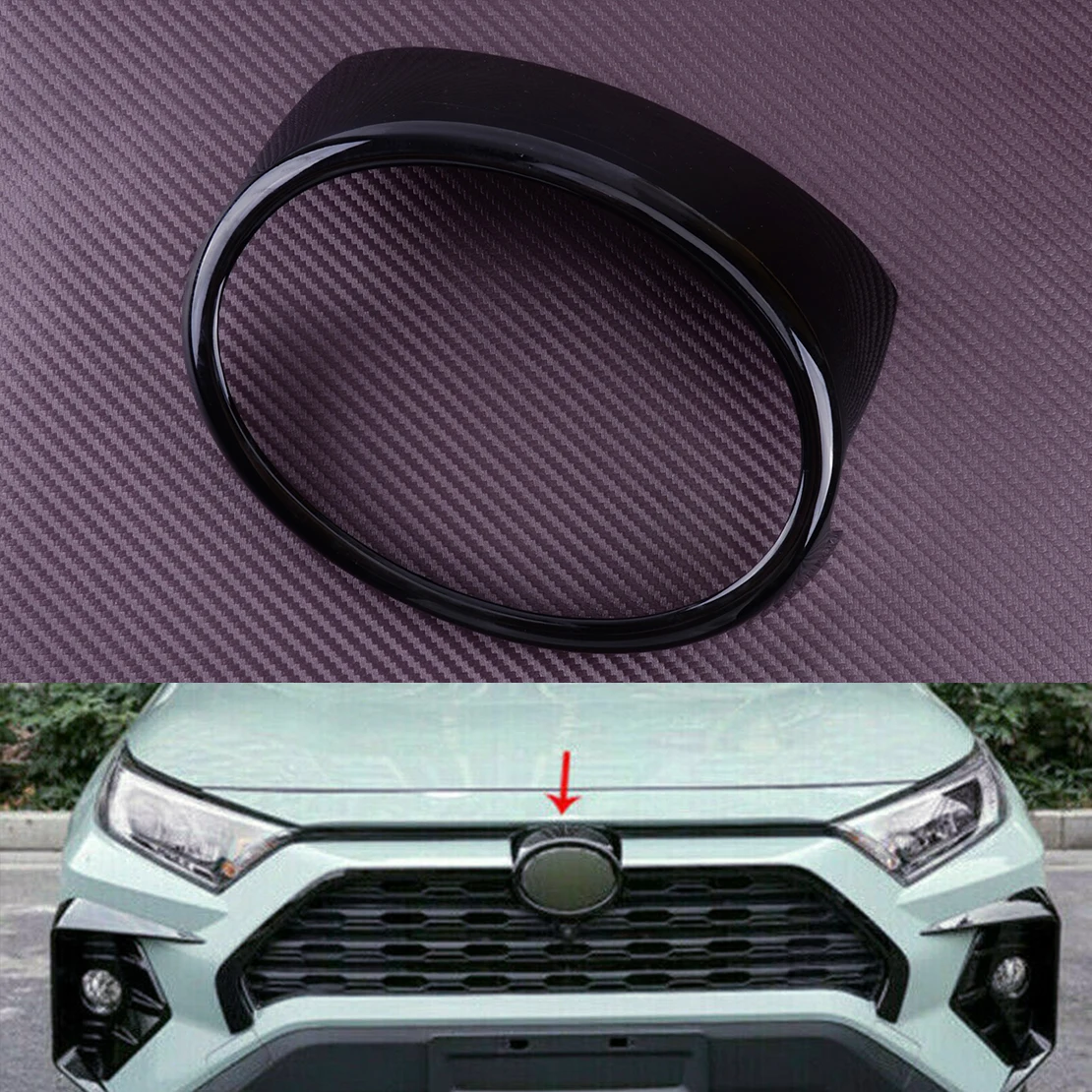 

Передний логотип автомобиля, эмблема, крышка решетки радиатора, глянцевая черная рамка, подходит для Toyota RAV4 2022 2021 2020 2019