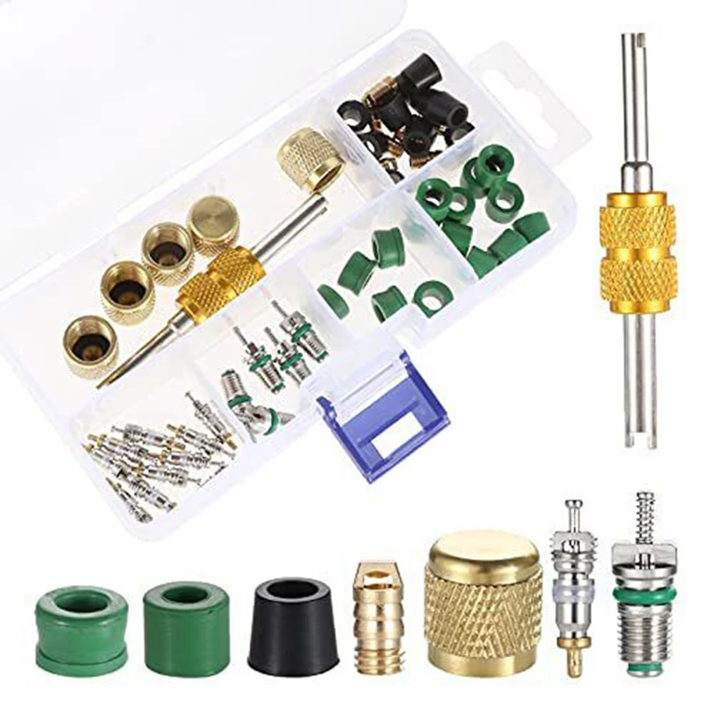 56Pcs Air Conditioning Valve Core Kit R134A/R410/R22 Automotive Valve Core A/C System Service Remover Replacement Sealing Set
56Pcs Air Conditioning Valve Core Kit R134A/R410/R22 Automotive Valve Core A/C System Service Remover Replacement Sealing Set
