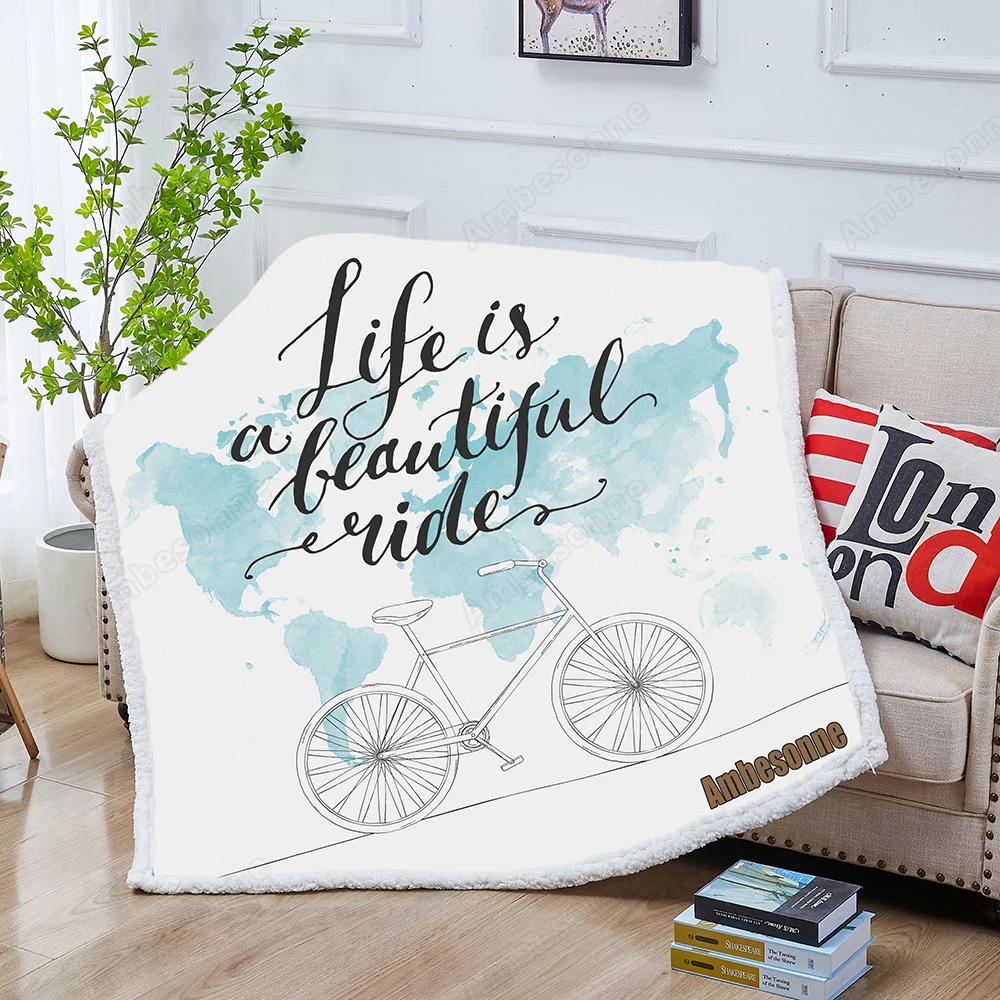 Custom Blanket Throw Quote - Life Is A Beautiful Ride Fleece Blankets Handwritten with Watercolor Blue World Map and Bicycle
Custom Blanket Throw Quote - Life Is A Beautiful Ride Fleece Blankets Handwritten with Watercolor Blue World Map and Bicycle